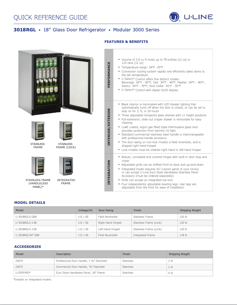 Page 1 of the manual Technical Sheet U-Line U-3018RGL
