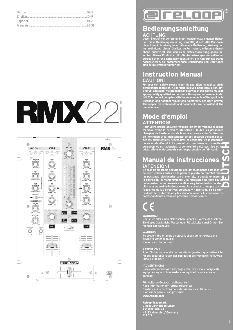 Page 1 de la notice Manuel utilisateur Reloop RMX-22i