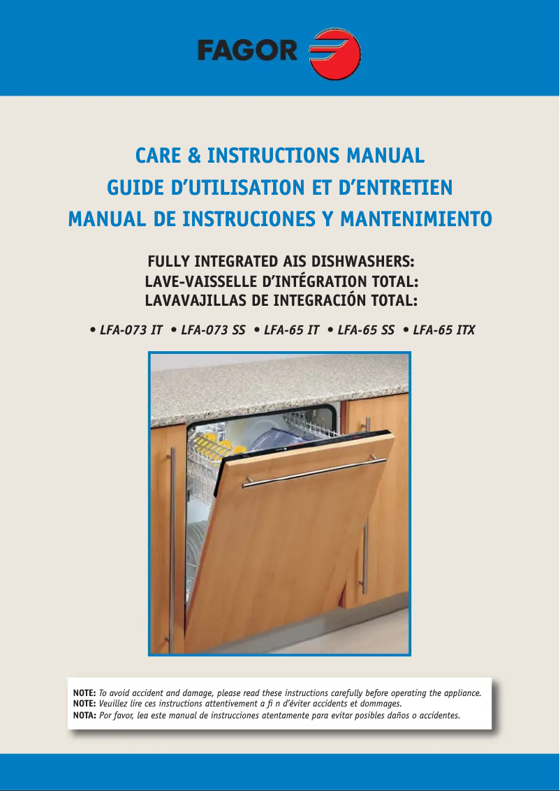 First page image of the manual for LFA-073 SS