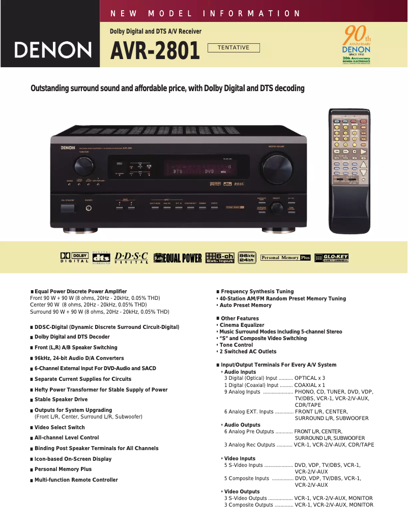 First page image of the manual for AVR-2801