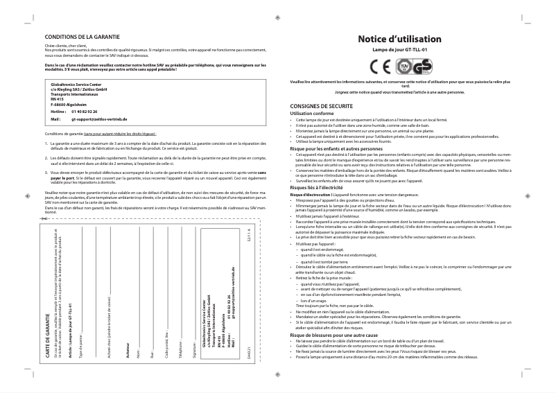 Page 1 of the manual User Manual GlobalTronics GT-TLL-01