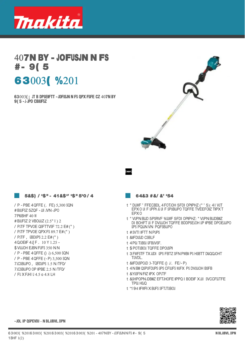Page 1 of the manual Technical Sheet Makita UR003GD201