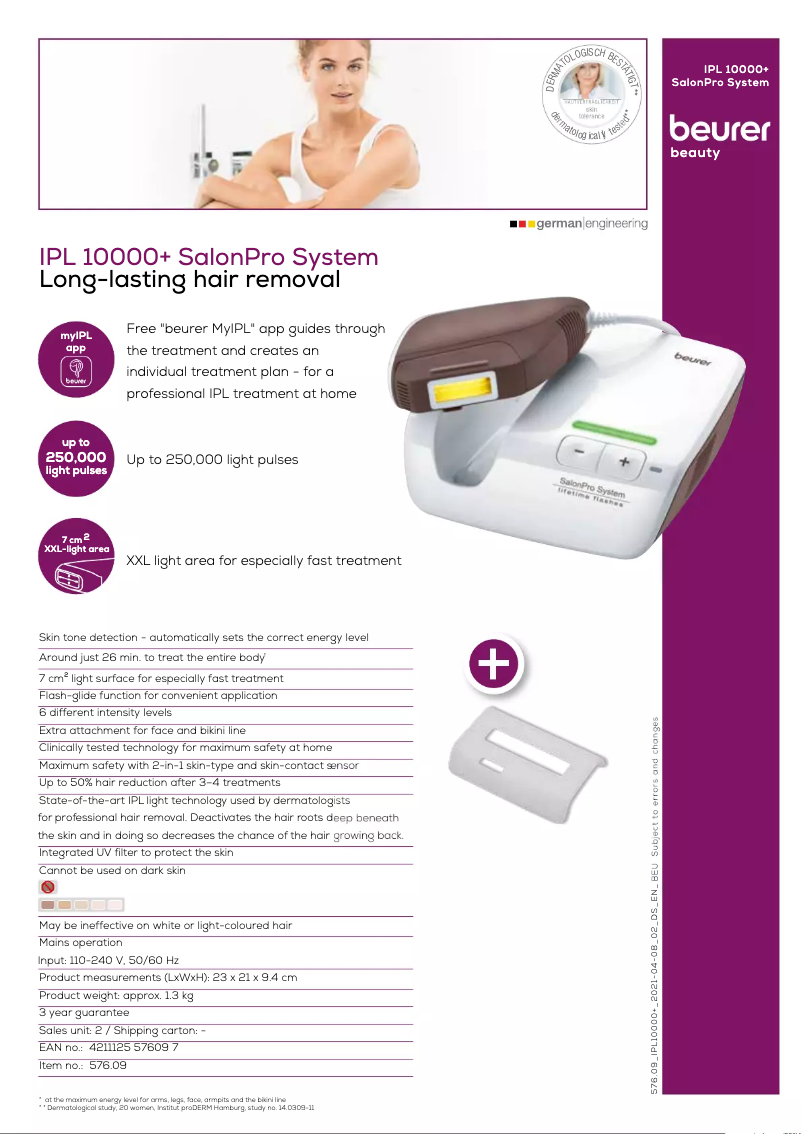 Page 1 of the manual Technical Sheet Beurer SalonPro System IPL 10000+