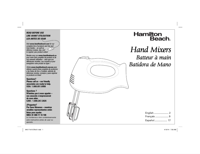 Page 1 of the manual Instruction Manual Hamilton Beach 62632R