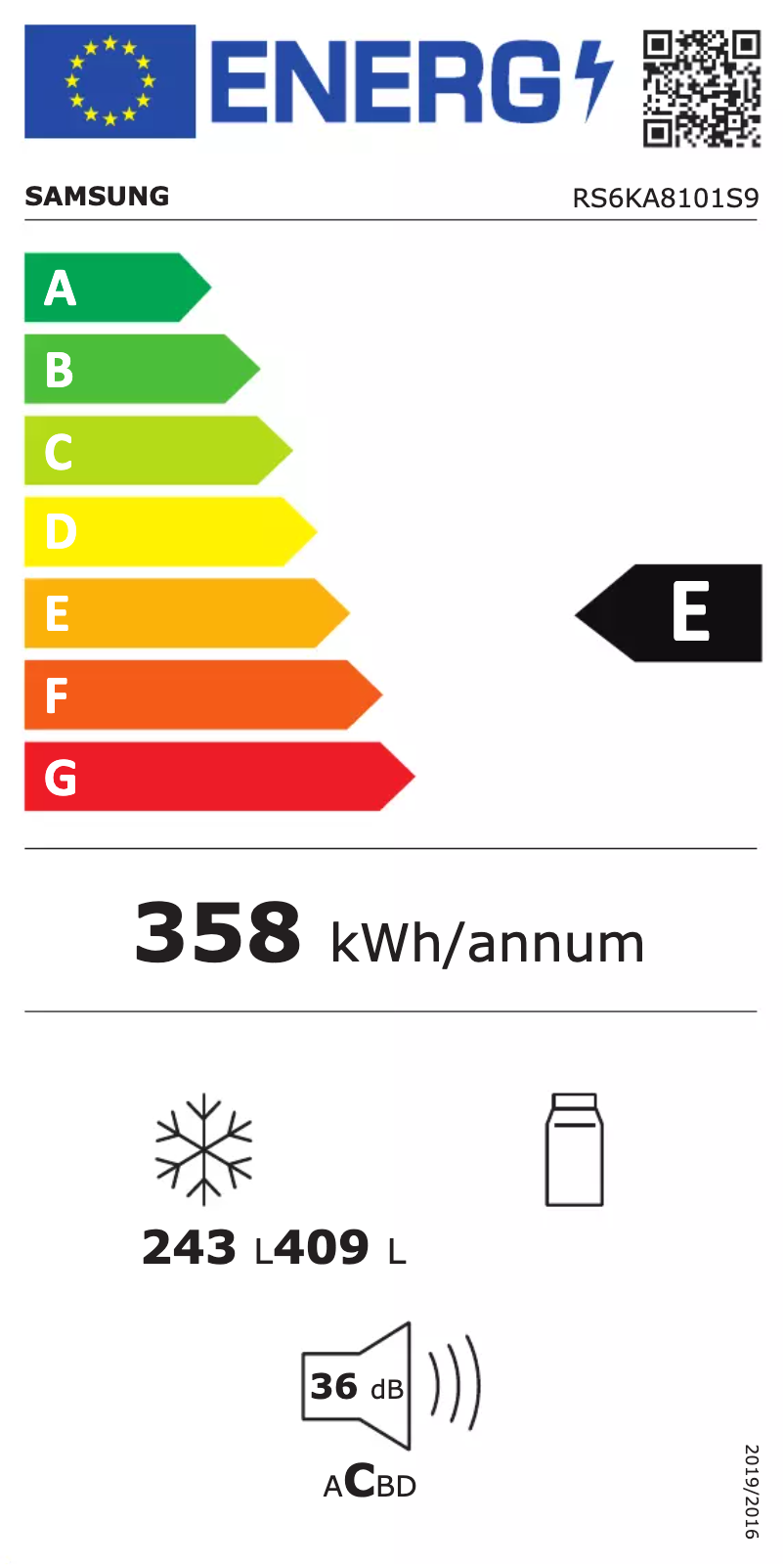 Page 1 of the manual Energy Label Samsung RS6KA8101S9