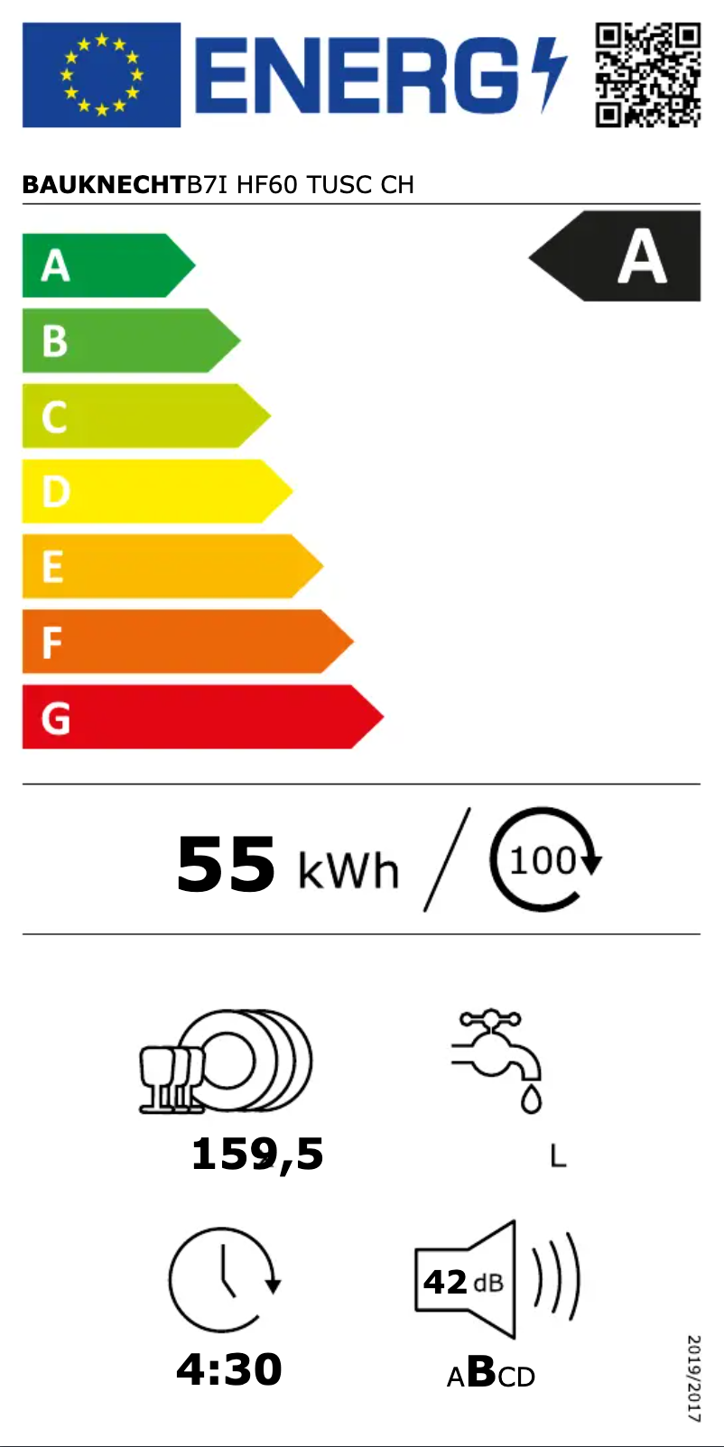 Page 1 of the manual Energy Label Bauknecht B7I HF60 TUSC CH