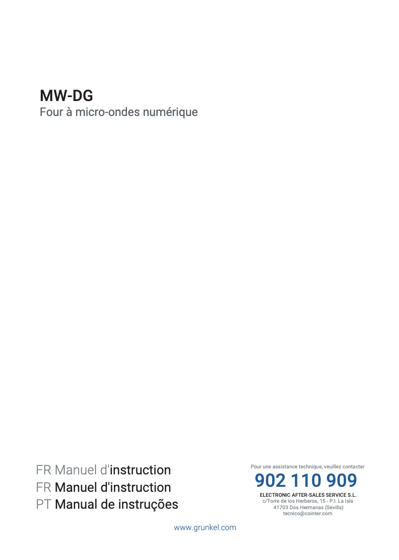 First page image of the manual for MW-DG N