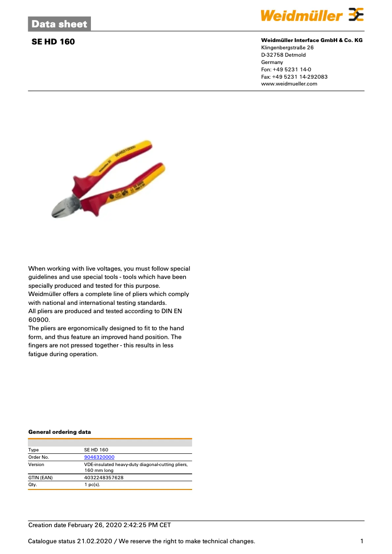 Page 1 of the manual User Manual Weidmüller SE HD 160
