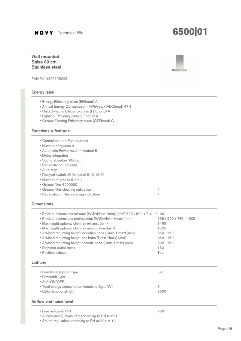 First page image of the manual for Salsa 6500