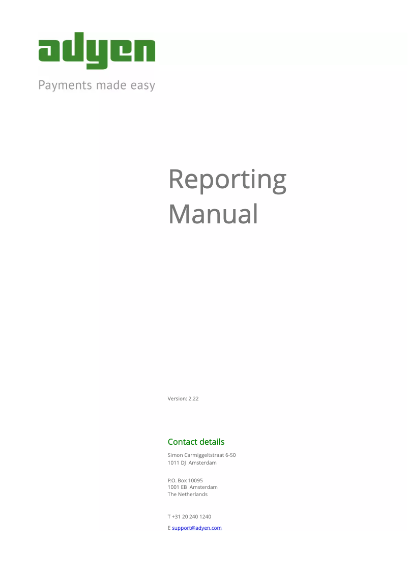 Page 1 of the manual User Manual Adyen Reporting Manual