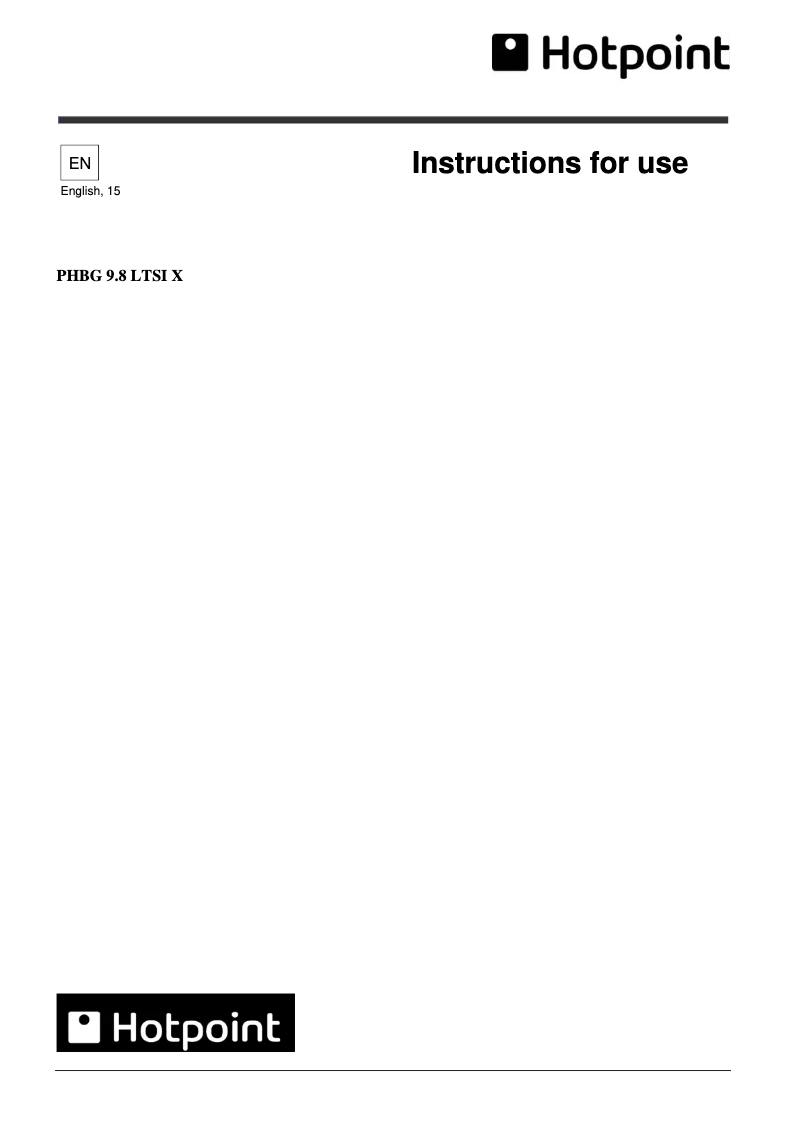 Page 1 of the manual User Manual Hotpoint PHBG9.8LTSIX