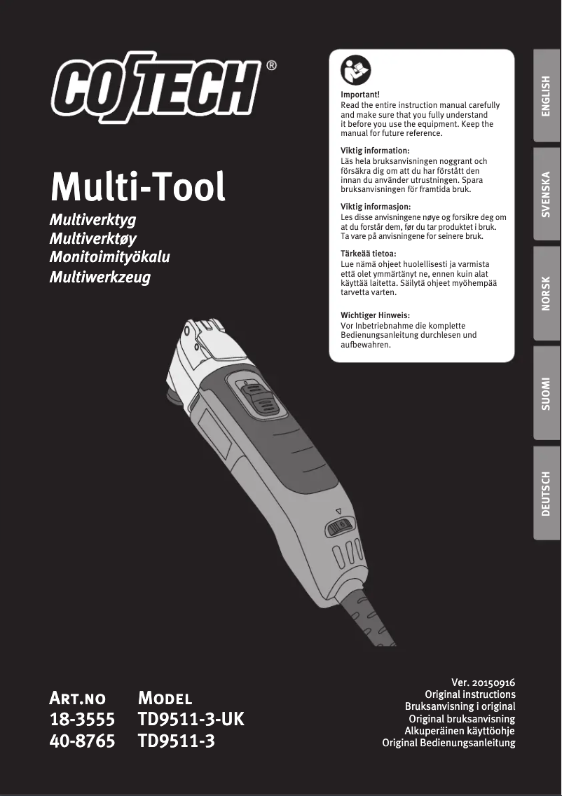 First page image of the manual for TD9511-3