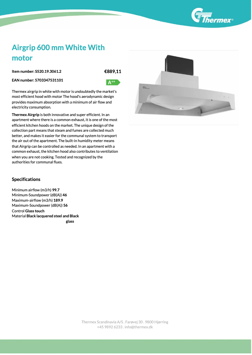 Page 1 of the manual Technical Sheet Thermex Airgrip