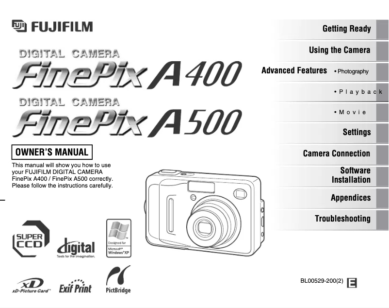 Image de la première page du manuel de l'appareil FinePix A400