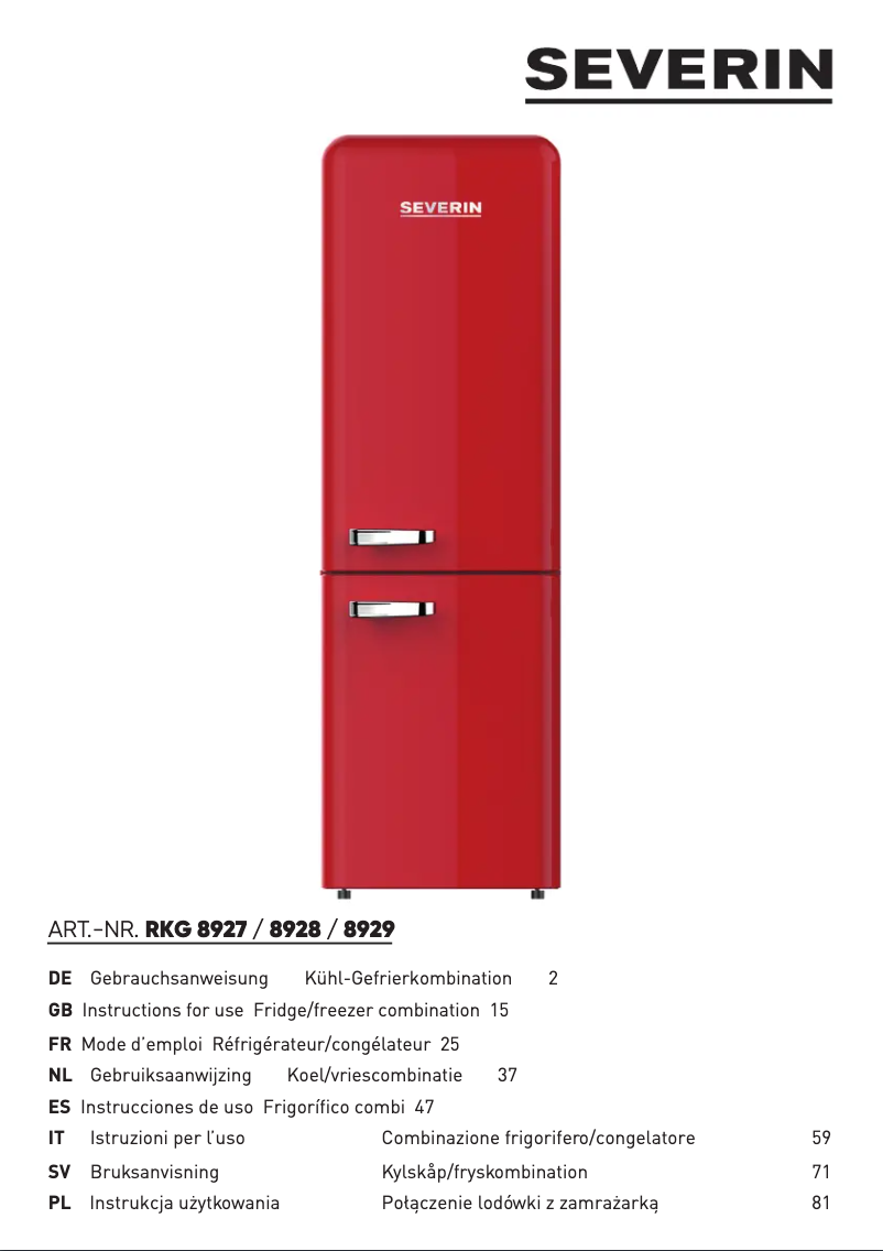 Page 1 of the manual User Manual Severin RKG 8929