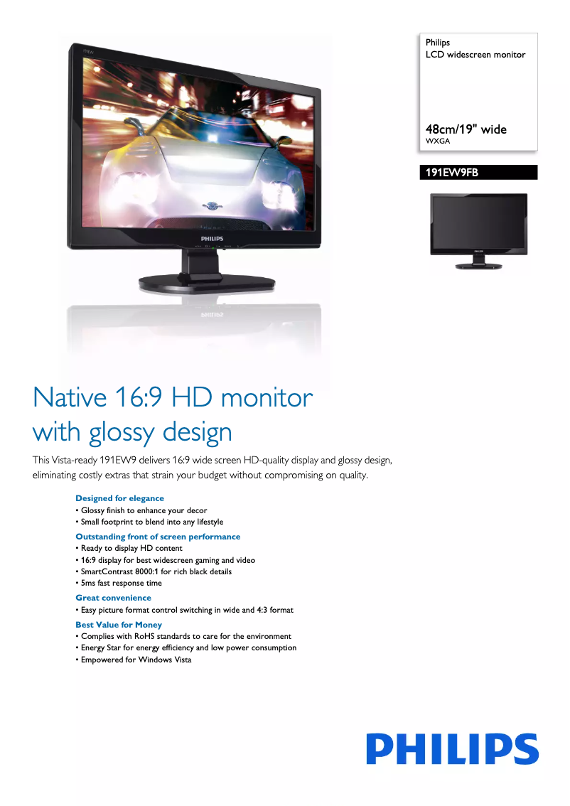Page 1 of the manual Technical Sheet Philips 191EW9FB