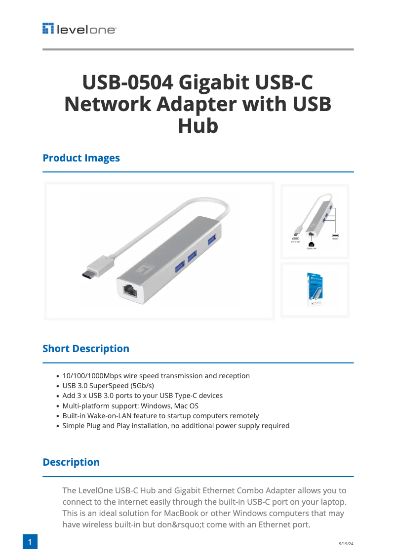 First page image of the manual for USB-0504