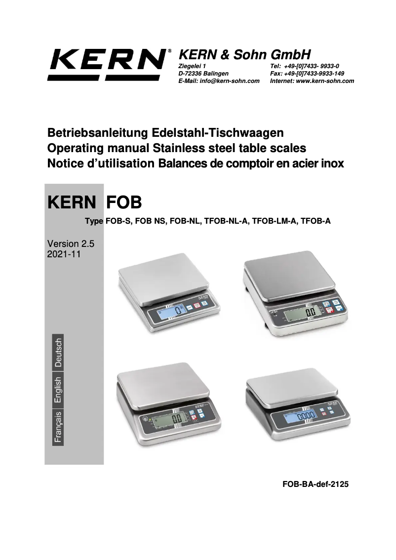 Page 1 of the manual User Manual Kern FOB 5K1S