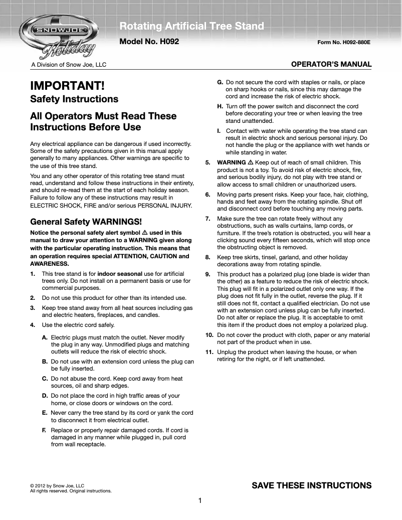 First page image of the manual for H092