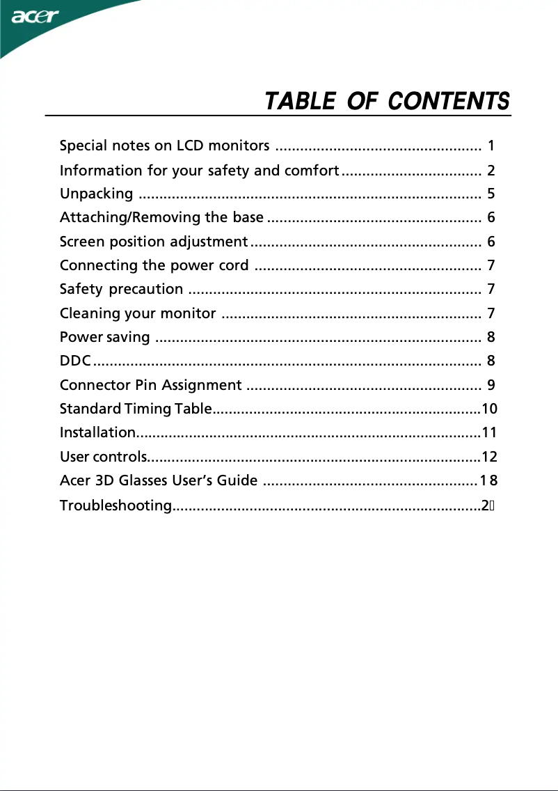 Page 1 of the manual User Manual Acer GR235H