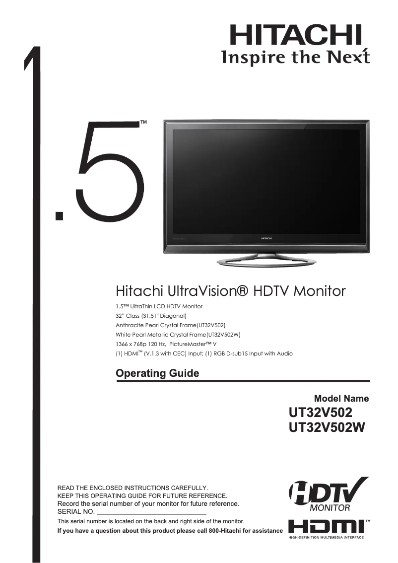 Page 1 of the manual User Manual Hitachi UT32V502W