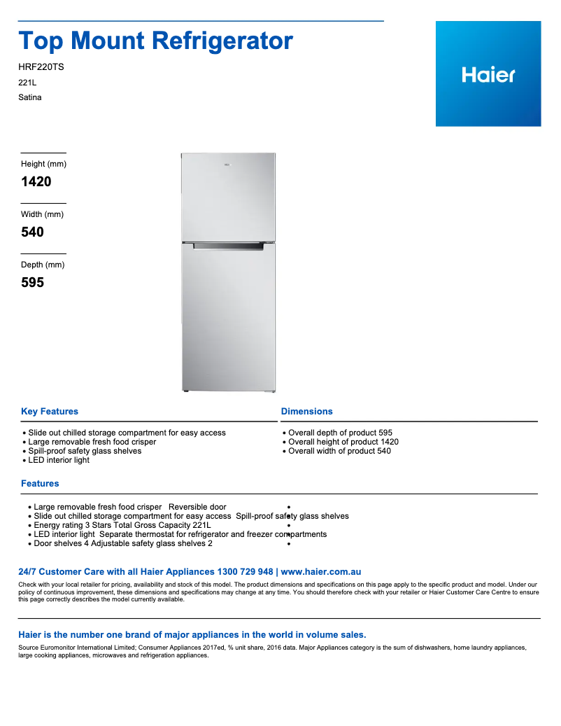 First page image of the manual for HRF220TS