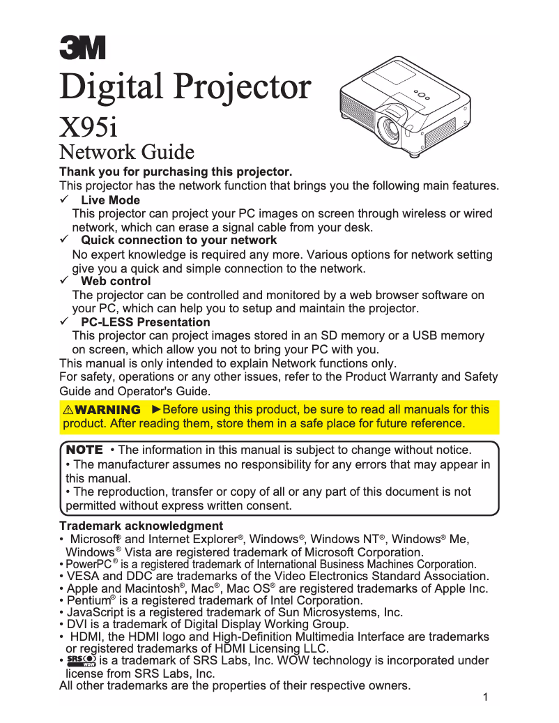 First page image of the manual for X95i