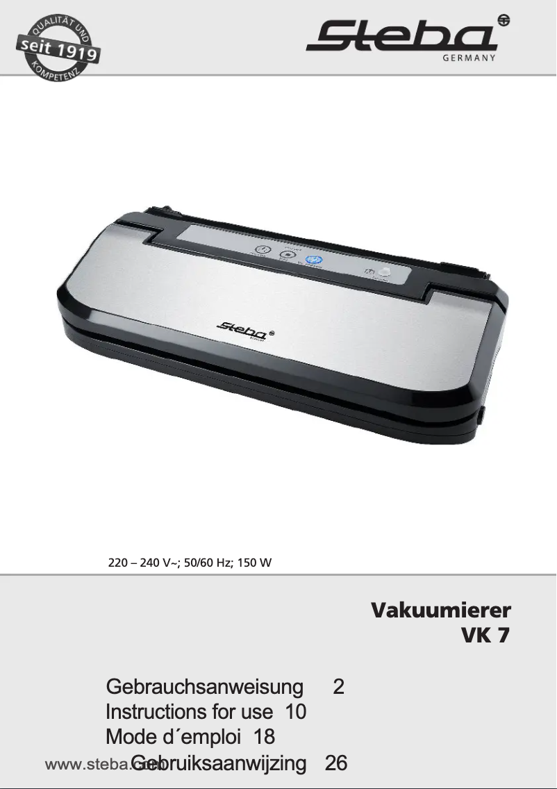 Page 1 of the manual User Manual Steba VK 7