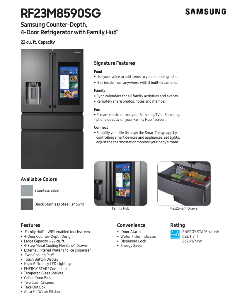 Page 1 of the manual Technical Sheet Samsung RF23M8590SR