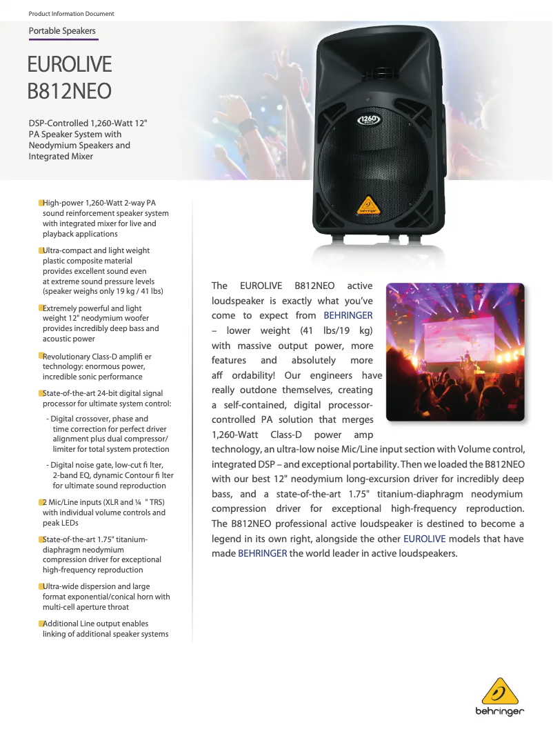 First page image of the manual for Eurolive B812NEO