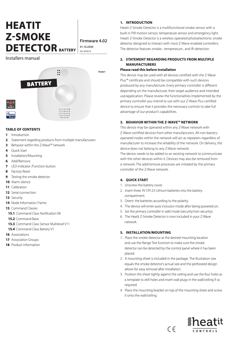 Page 1 of the manual User Manual Heatit Z-Smoke