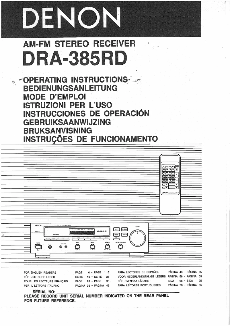 First page image of the manual for DRA-385RD