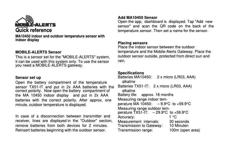 First page image of the manual for MA10450