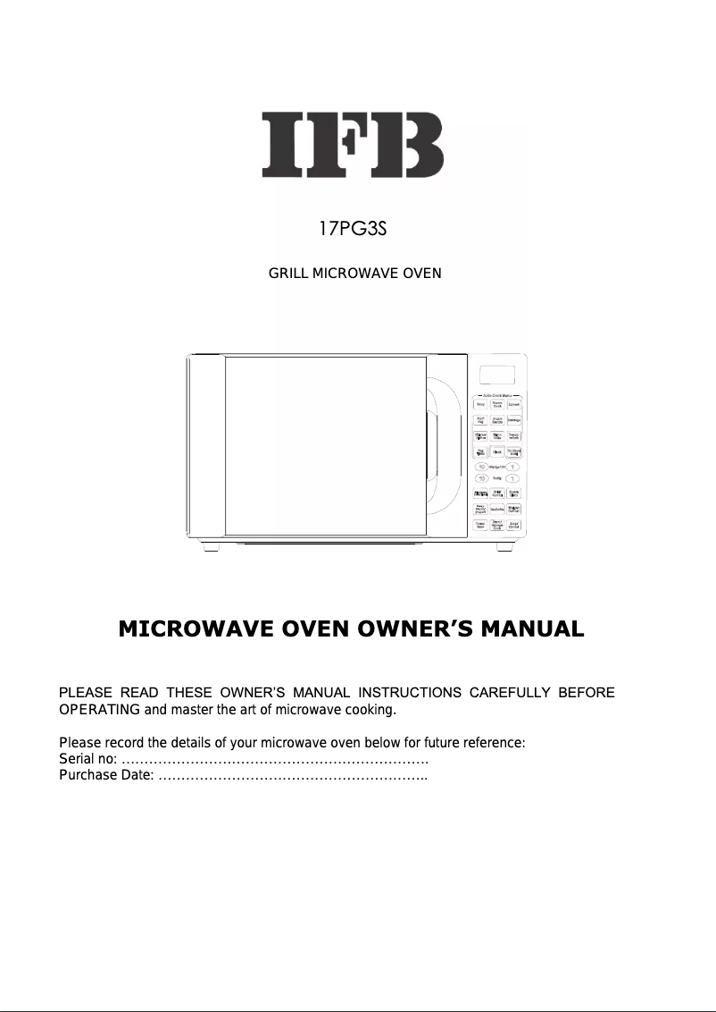 First page image of the manual for 17PG3S