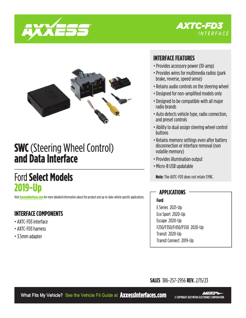Page 1 of the manual Technical Sheet AXESS AXTC-FD3