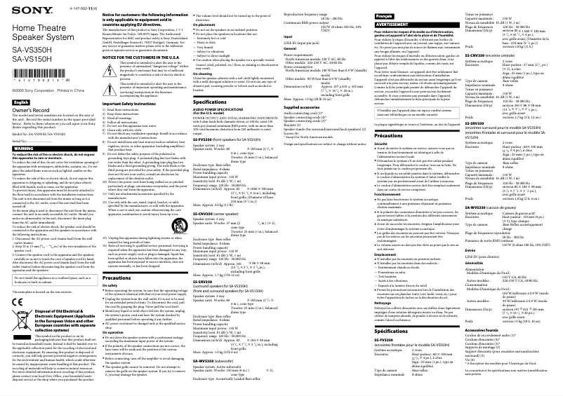 First page image of the manual for SA-VS350H