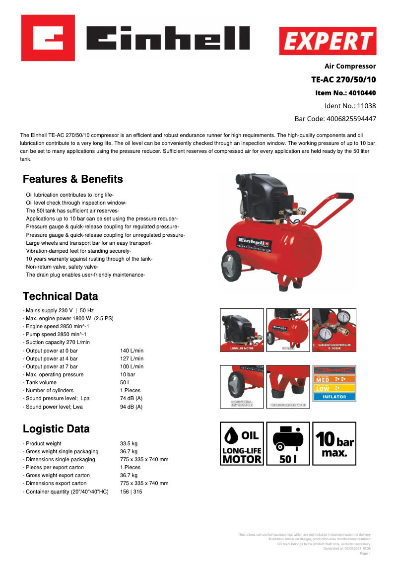 First page image of the manual for TE-AC 270/50/10