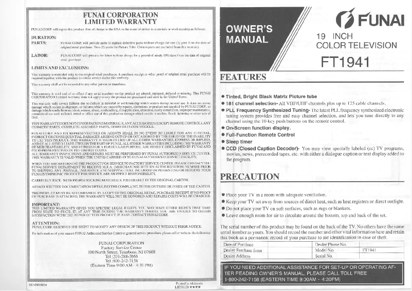 Image de la première page du manuel de l'appareil FT1941