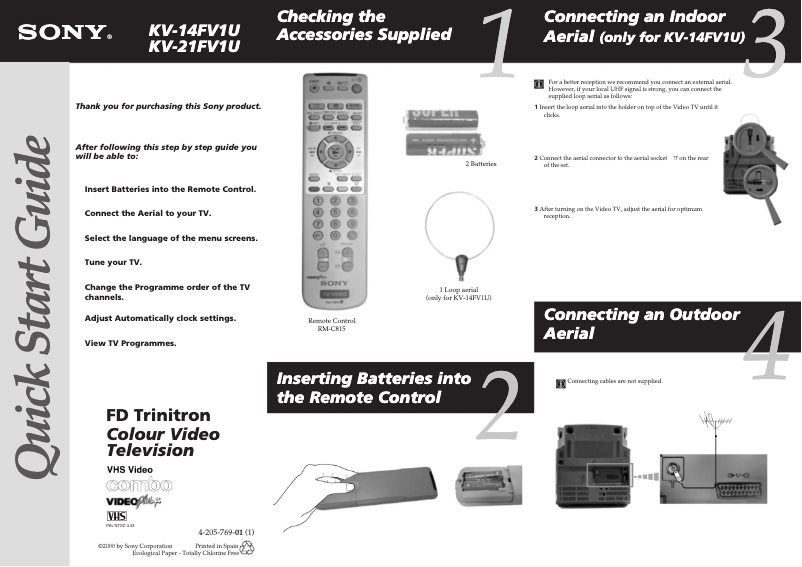 Page 1 of the manual Installation Guide Sony KV-14FV1U