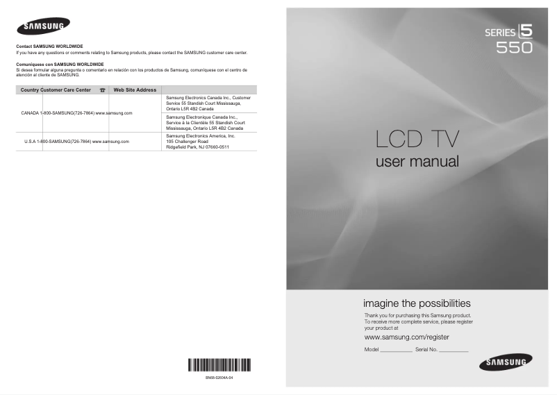 Page 1 of the manual User Manual Samsung LN-40C550