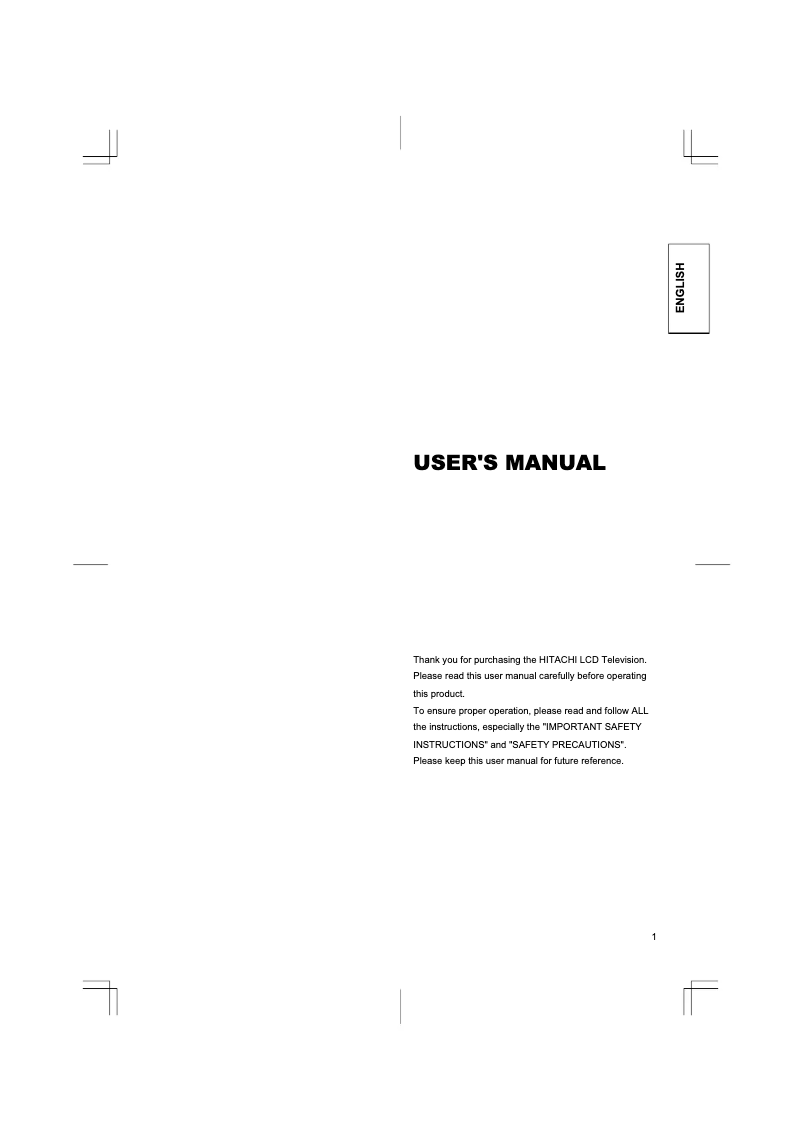 Page 1 of the manual User Manual Hitachi 37LD9000TA