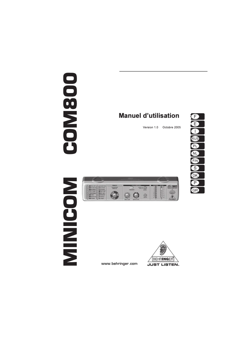 First page image of the manual for Minicom COM800