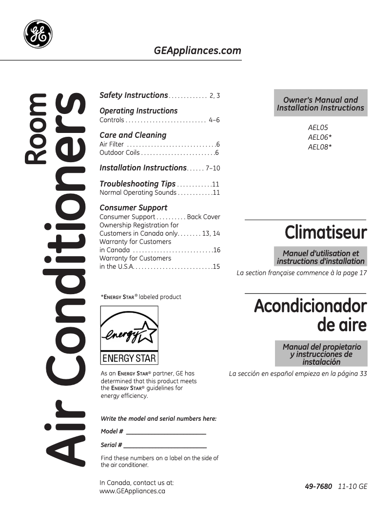 First page image of the manual for AEL08LP