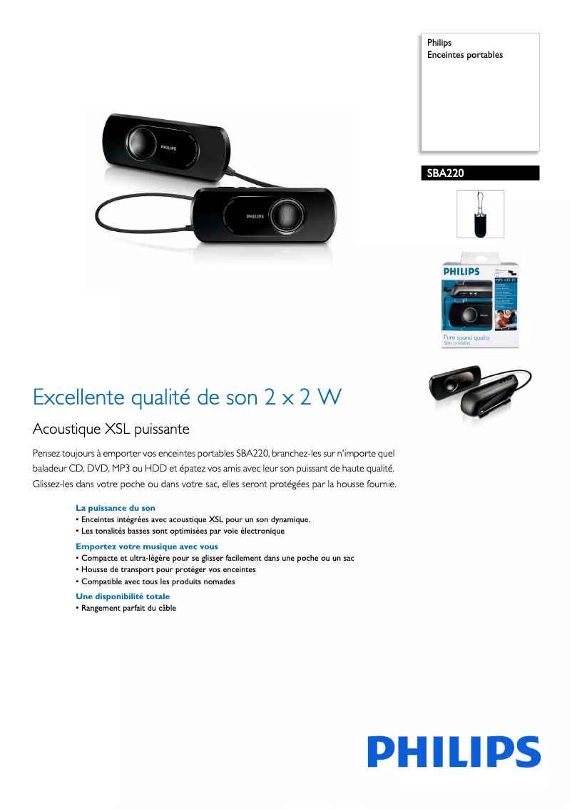 Page 1 of the manual Technical Sheet Philips SBA220