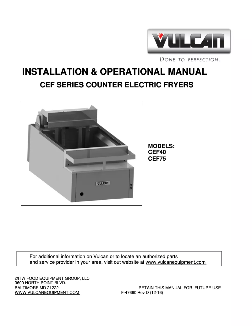 Page 1 of the manual User Manual Vulcan CEF40