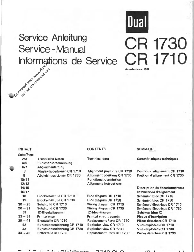 First page image of the manual for CR 1730
