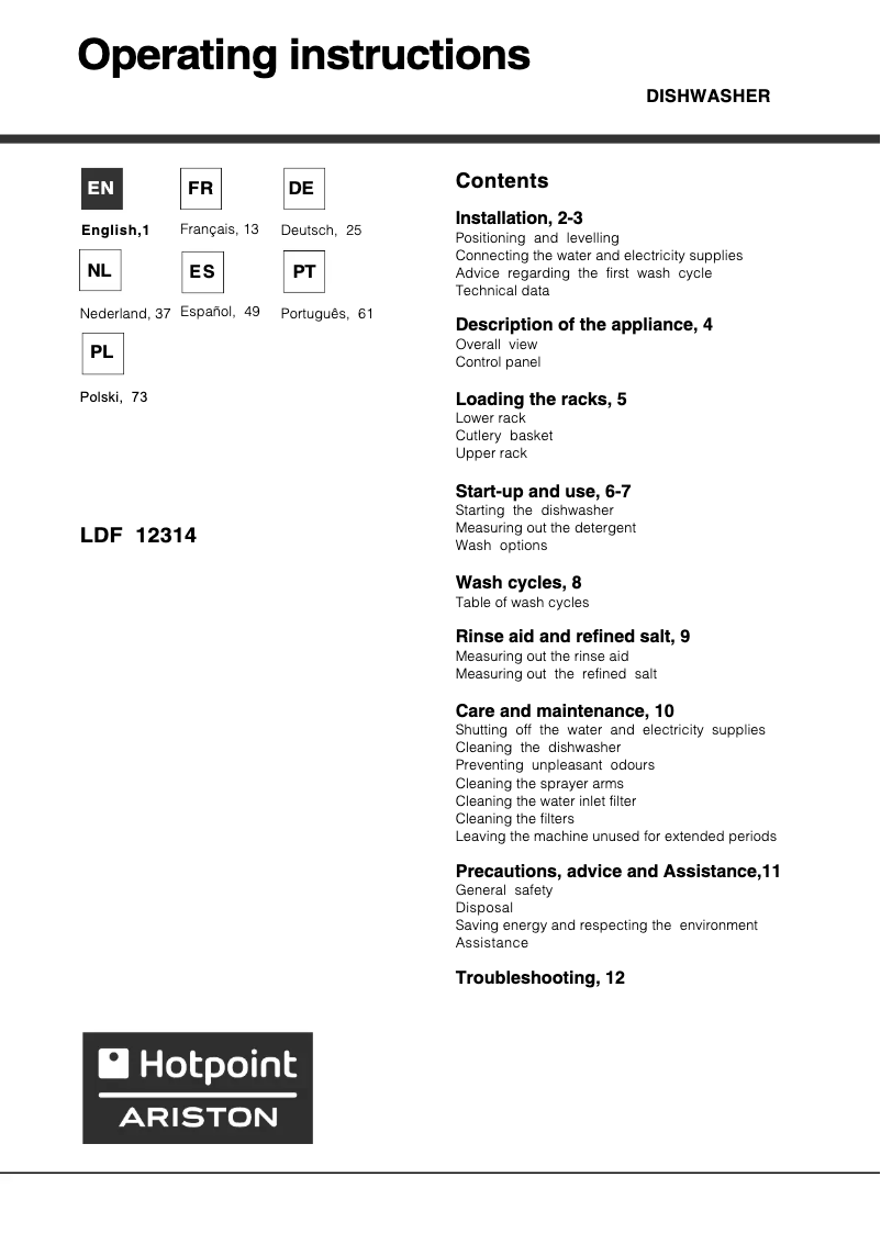 Page 1 of the manual User Manual Hotpoint LDF 12314 X EU_HA