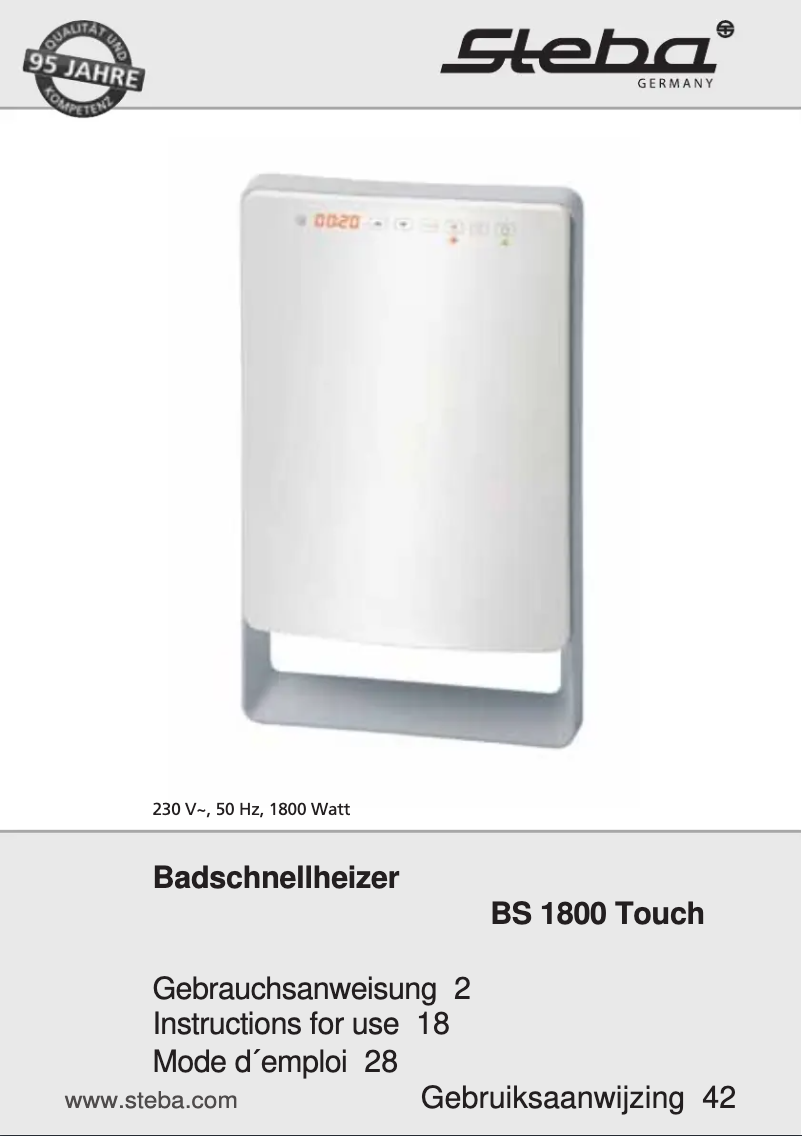 First page image of the manual for BS 1800 Touch