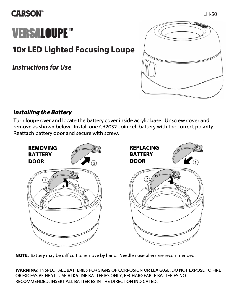 Page 1 of the manual User Manual Carson VersaLoupe LH-50
