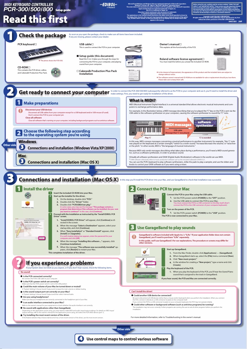 Page 1 of the manual Installation Guide Roland PCR-300